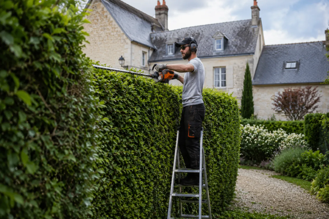Chantier d'entretien de haies chez un particulier en Touraine
